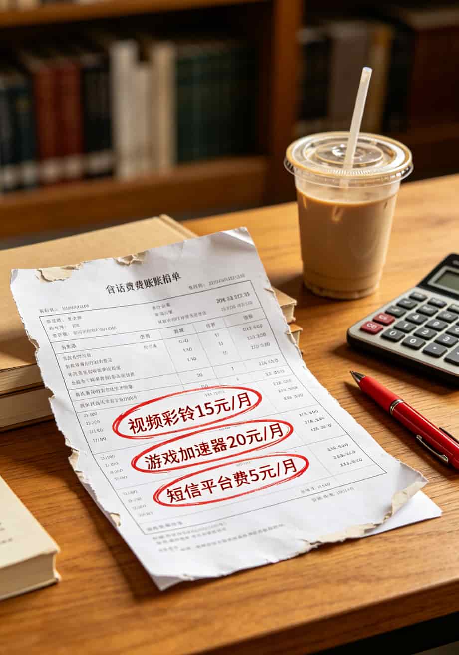 79块还是199块?问你不限流流量卡多少钱一个月之前,先看完这篇救命帖 手机话费账单截图示例,标注异常扣费项