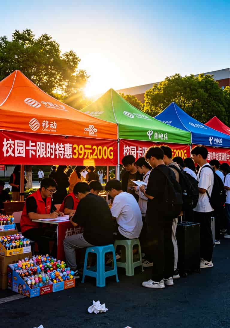 大学四年,别在手机卡上多交2000块冤枉钱!冰淇淋流量卡办理前先看这篇 大学开学季运营商在校园内搭棚推销手机卡