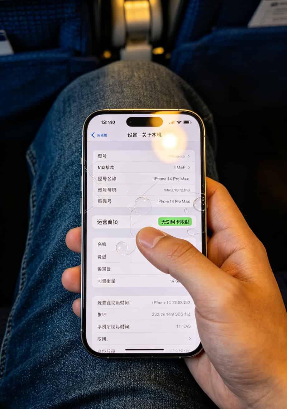 20260508_031913_出境流量卡_final 手机设置关于本机页面,运营商锁显示“无SIM卡限制”