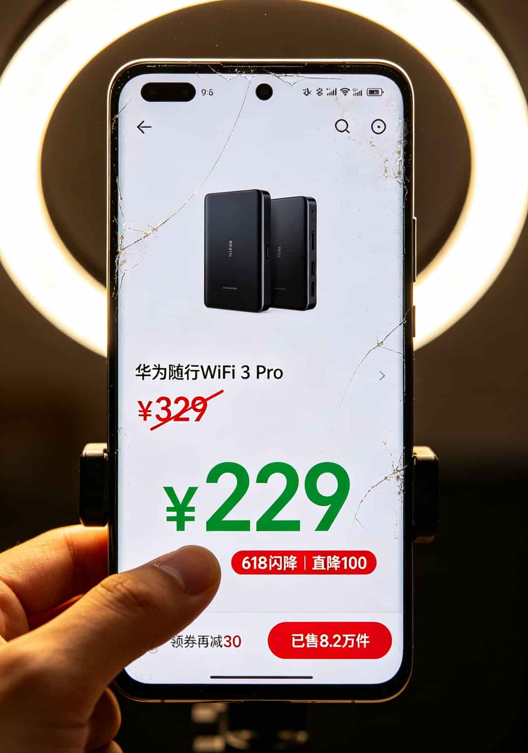 花300块修完电脑,我才明白那个9元10g流量卡是个无底洞 京东618大促华为随身WiFi降价100元的商品页面截图
