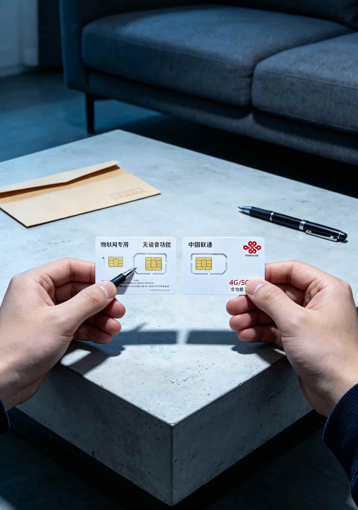 物联网卡和正规手机卡对比图，标注区别