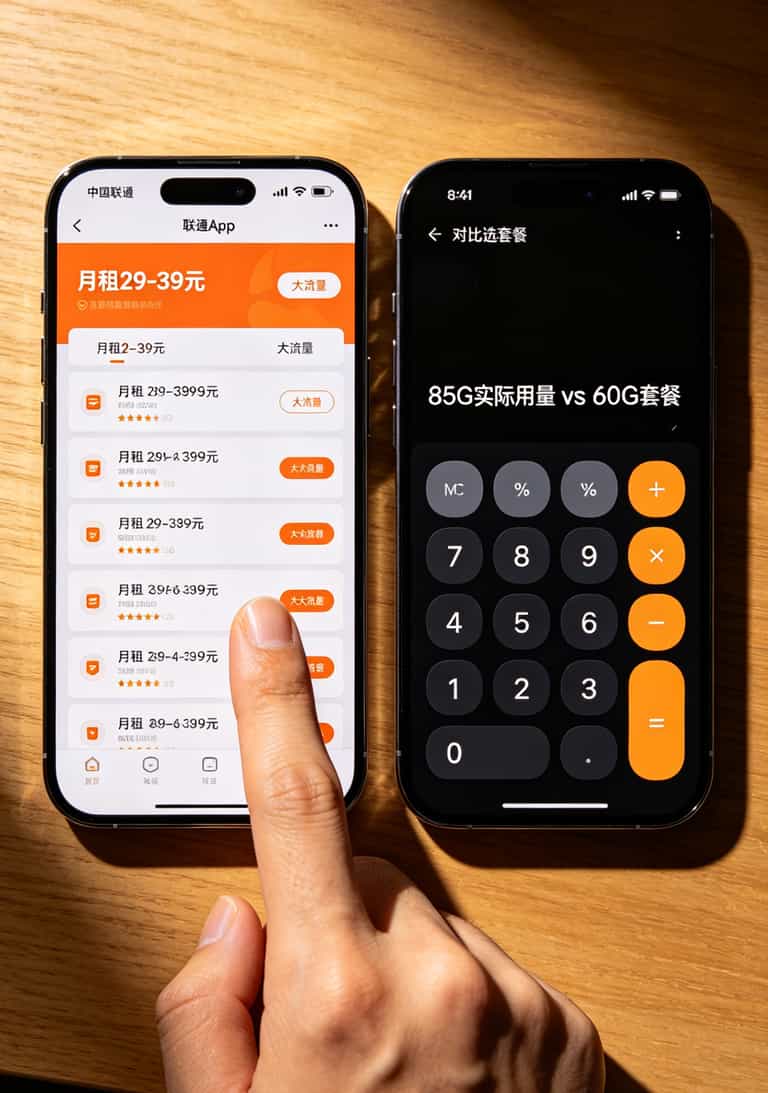 办了七八张联通卡,我终于搞明白哪个最划算——避坑+实测+省钱 手机屏幕上显示联通App筛选套餐的操作界面