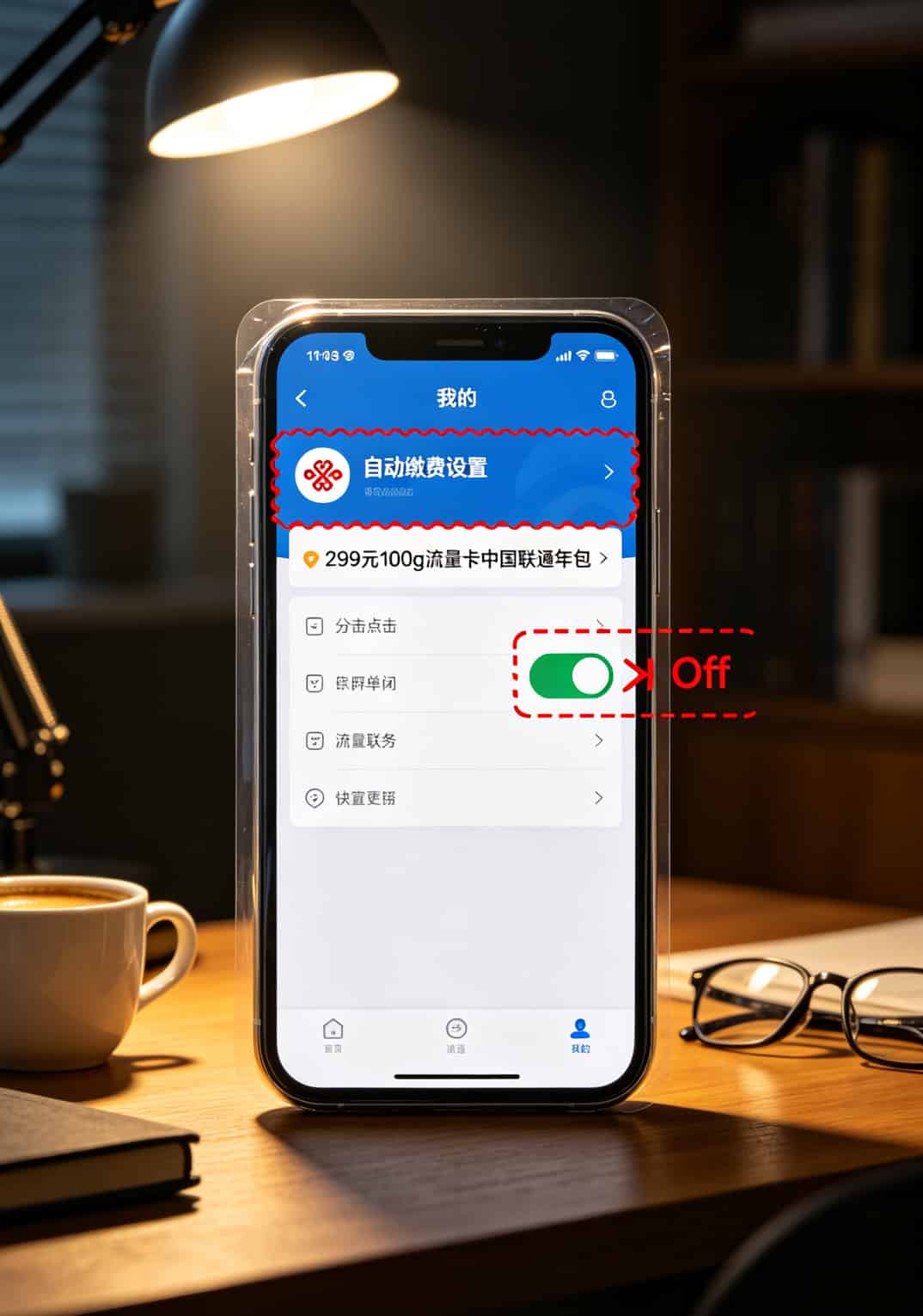 一张299元100g流量卡中国联通,帮我一年省下120块(佳木斯实测,附避坑指南) 联通App关闭自动续费的操作路径截图示意