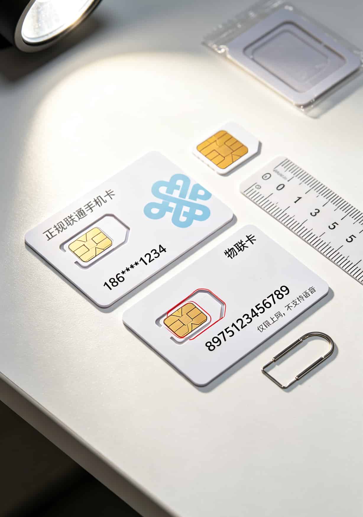 一张299元100g流量卡中国联通,帮我一年省下120块(佳木斯实测,附避坑指南) 正规联通手机卡与物联卡外观对比,卡号位数标注