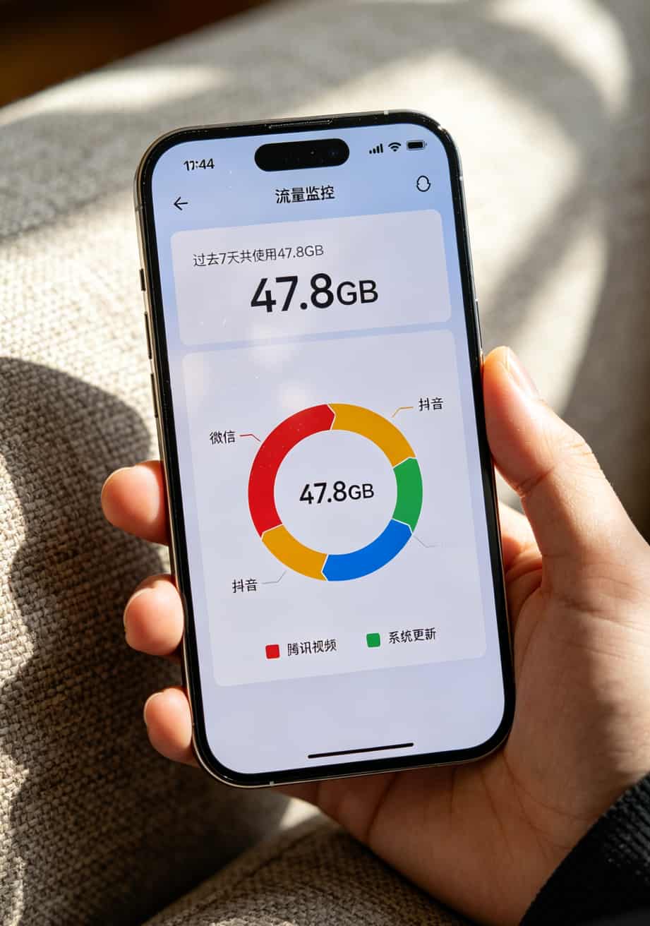 跑了大半个中国办了17张卡,我总算搞懂办什么流量卡最划算了 流量监控APP的周报截图,显示各APP消耗流量占比