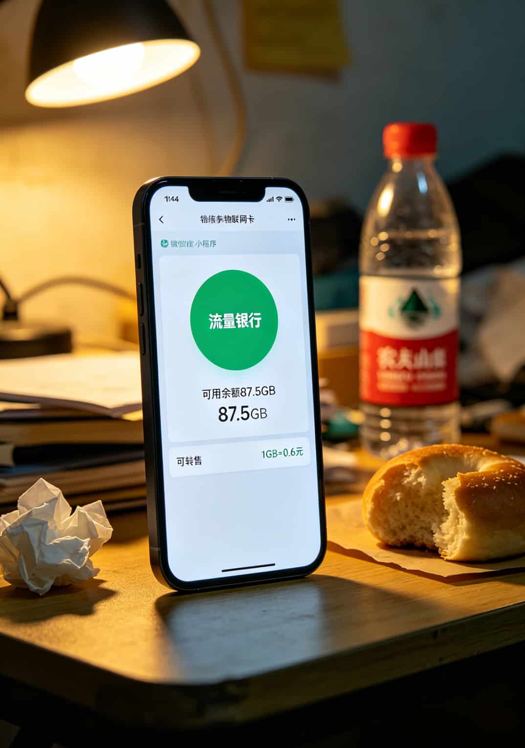 车联网流量卡是坑还是宝?你拿手机套餐对一下就知道了 物联网平台后台界面,流量银行功能页面显示可转售的流量余额