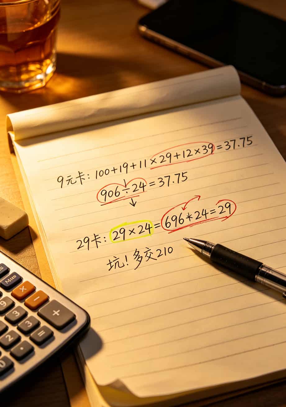 为了挑张流量卡,我花了三个月换了七张,最后发现这行水太深了(人大学姐血泪史+实测推荐) 流量卡两年总费用计算公式手写笔记