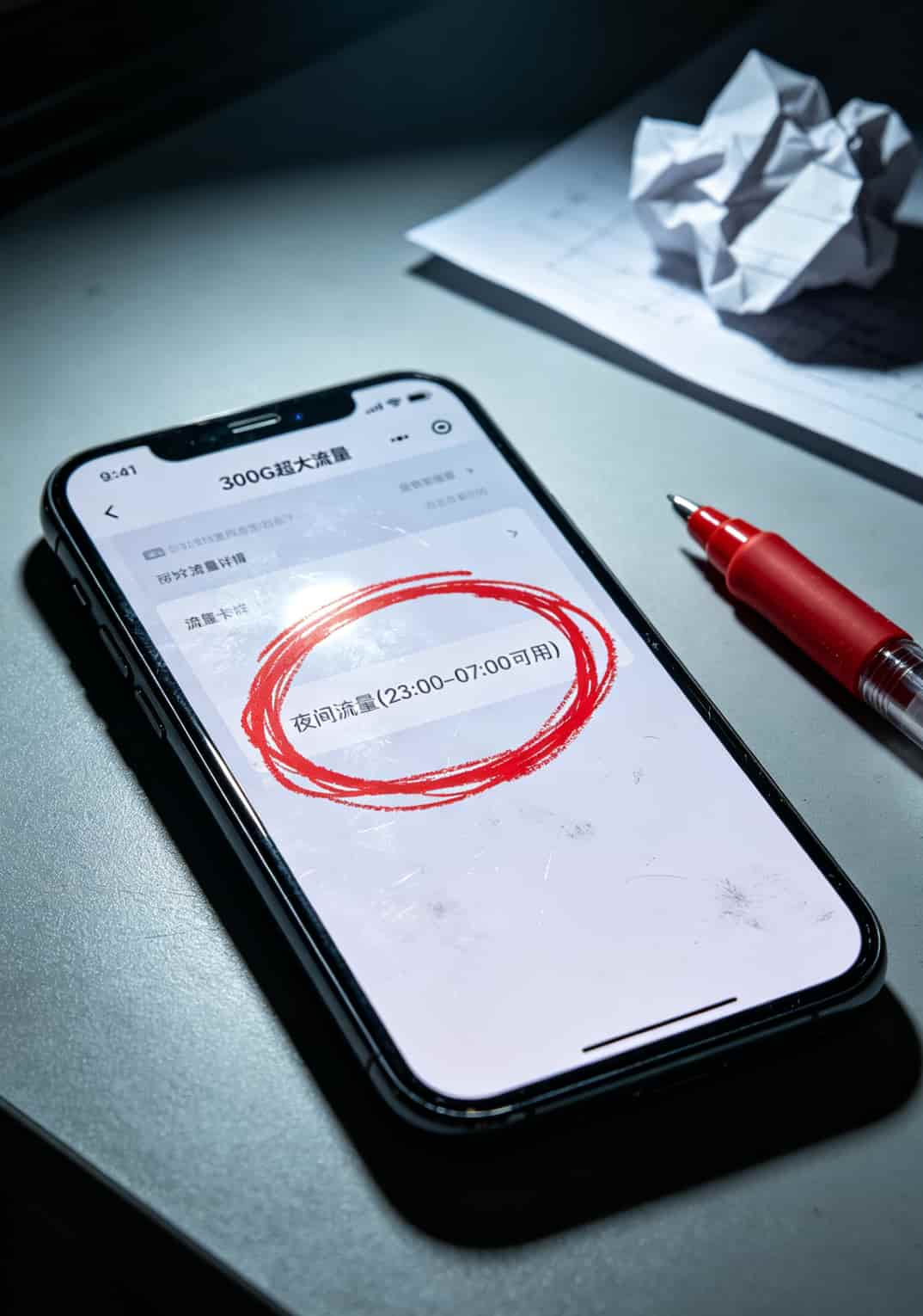 流量卡便宜流量多?别再交智商税了!老周8年实战给你兜底 手机截图显示某流量卡详情页,用红圈标注“夜间流量”小字
