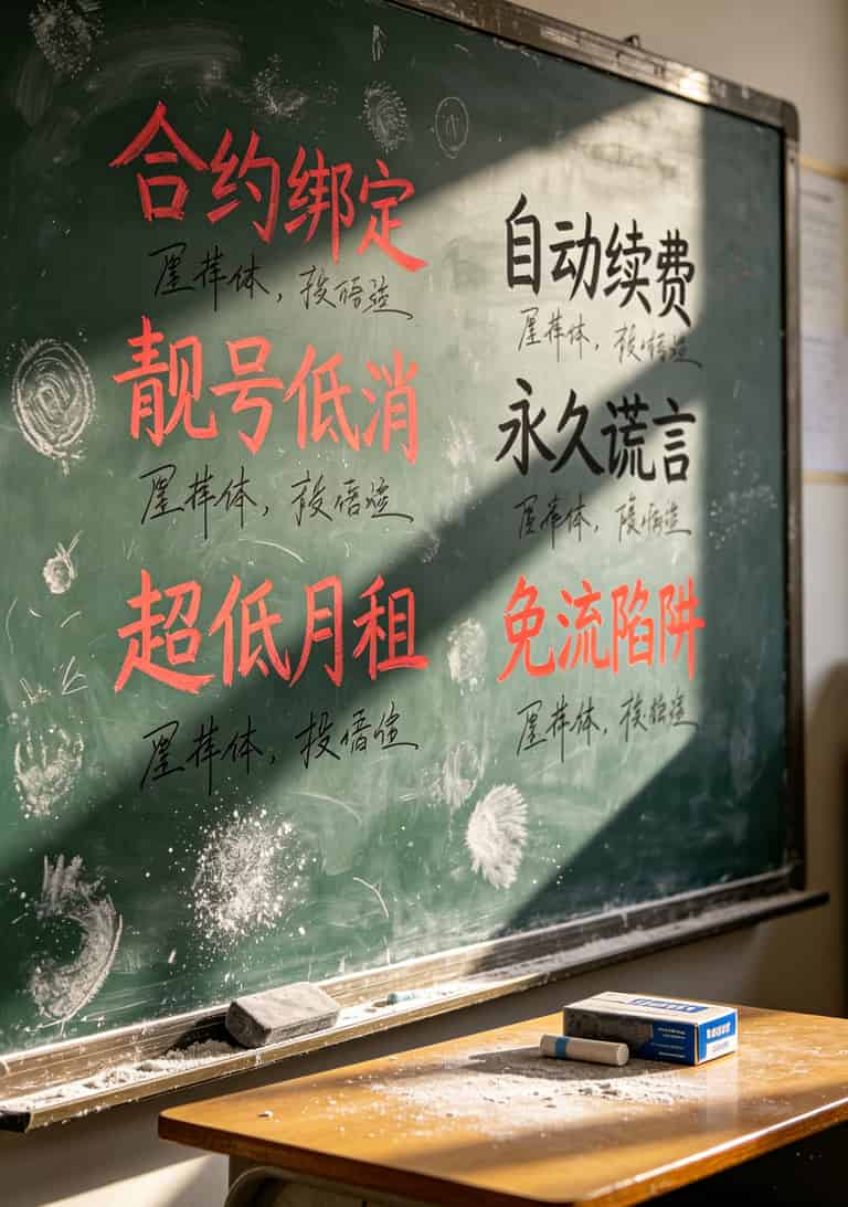 22卡流量多少钱?实测8张卡后我劝你别信“19元100G” 六大流量卡陷阱示意图