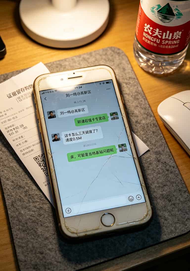 刘一鸣吐槽物联卡速度的聊天截图