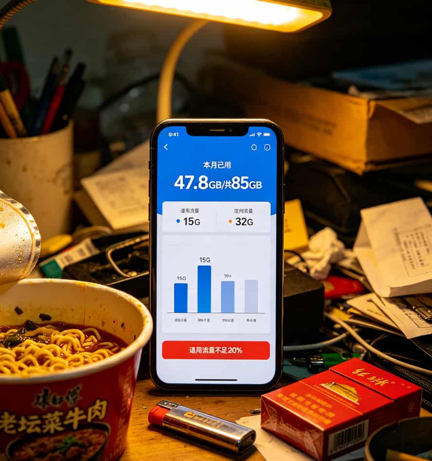 手机营业厅App上查询流量套餐剩余量的页面截图
