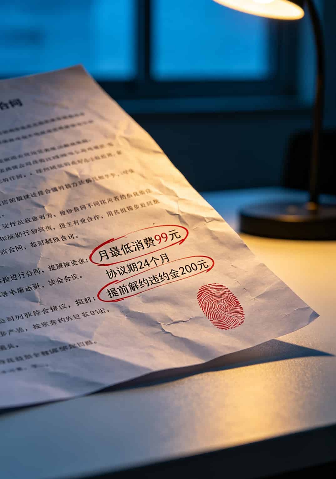 2021最划算流量卡实测:月租19元拿100G,我踩了8个坑才敢写 靓号低消协议条款截图,每月最低消费99元需签约24个月