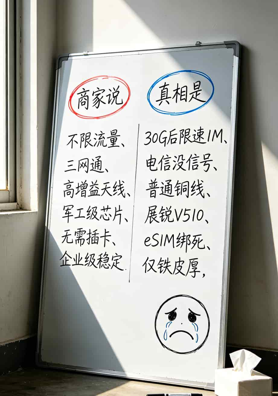49元200g流量卡别瞎买!我花2000块踩坑5次,终于找出随身WiFi最佳拍档 商家宣传话术与真实含义对比表格