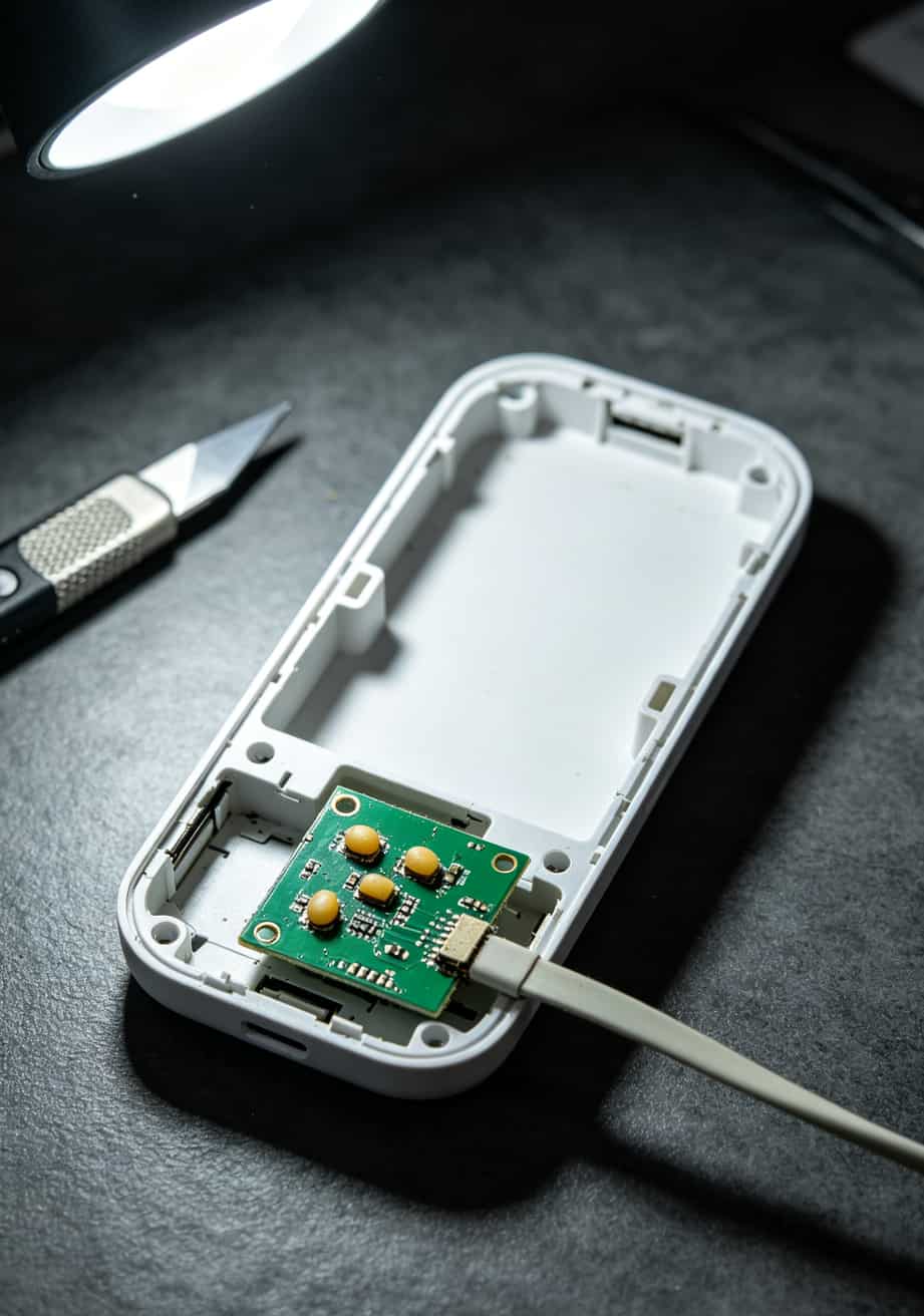 大流量卡移动的随身WiFi,我劝你先别买——除非你看完这篇(含10张实测图) 拆开设备内部图,无SIM卡槽,仅一块绿色电路板和天线
