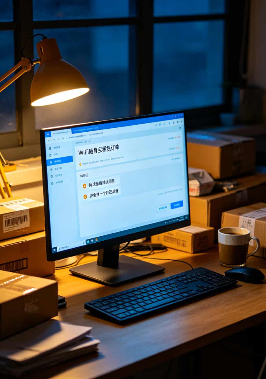 线上租赁WiFi随身宝的订单截图和差评区示意