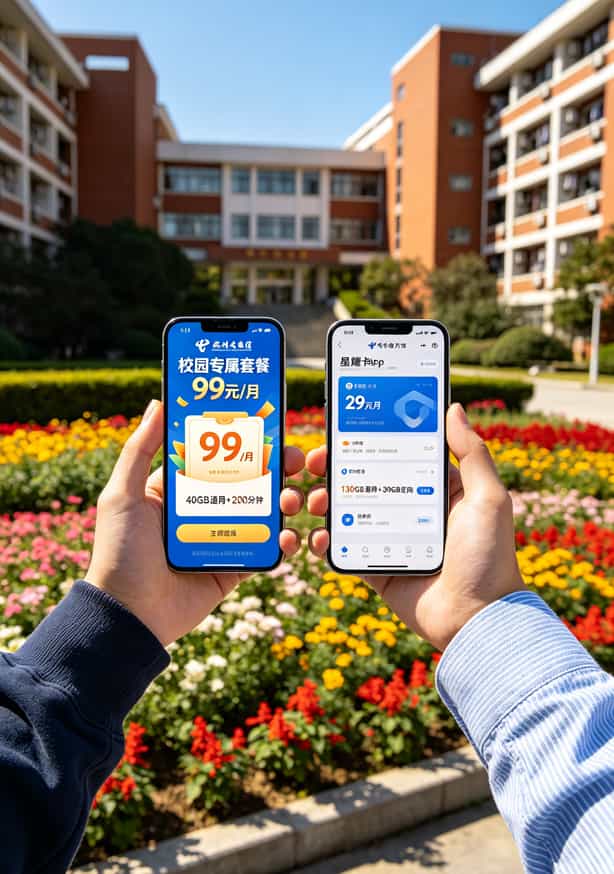 两张电信套餐对比截图，左边99元40G，右边29元130G