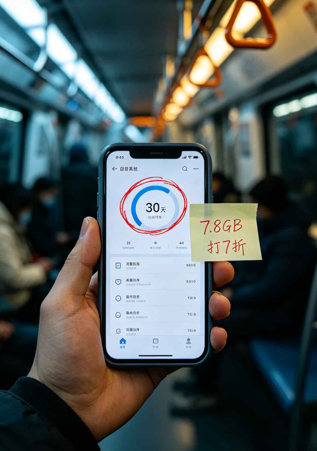 200元包年流量卡,我劝你辦之前先看这篇(内附10个实测标记) 手机流量统计界面截图,红圈标出近30天总量