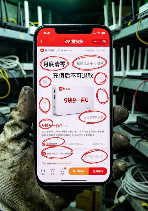 20260508_023753_4g球机流量卡_final 拼多多某4g球机流量卡商品页,红色标注“月底清零”“不可退款”小字