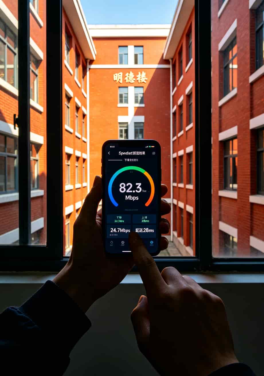 办什么流量卡划算又便宜?29元100G,别再去营业厅当冤种了 人大明德楼教室内手机测速截图显示82Mbps