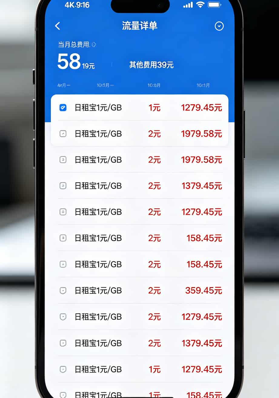 被坑了11次才找到这个“纯移动流量卡申请入口”,百元话费变30(纯干货) 手机流量统计截图,显示日租宝扣费记录每天1-2元