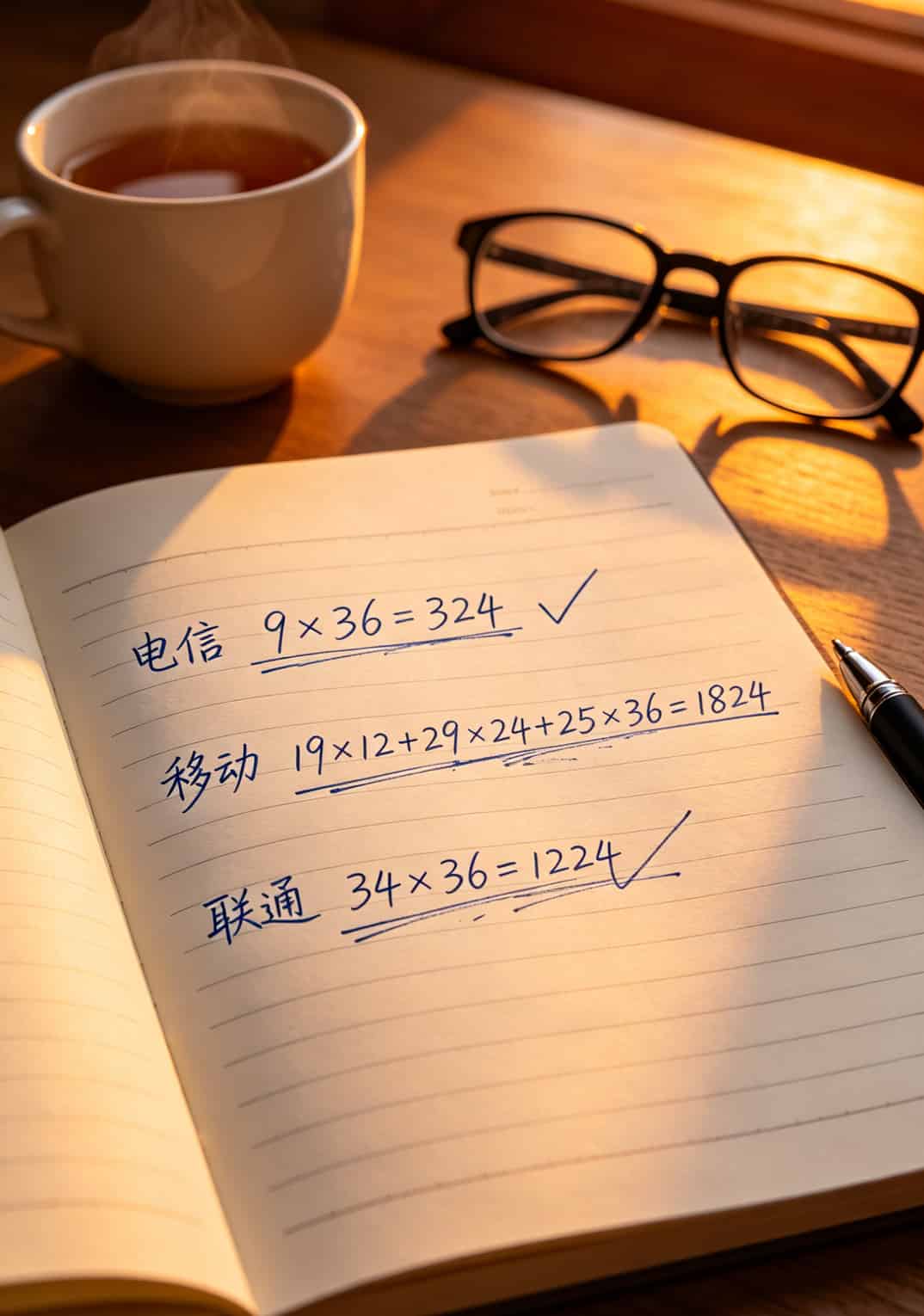 手写的三年费用对比计算草稿