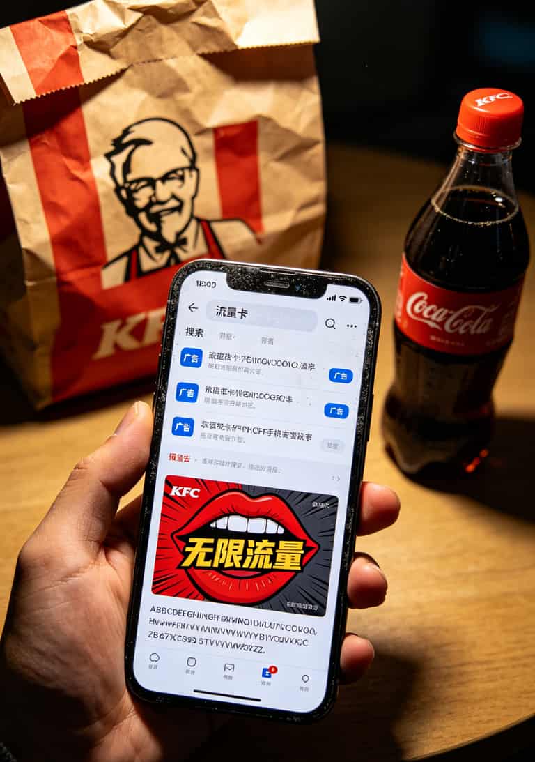 手机搜索流量卡出现的广告页面截图