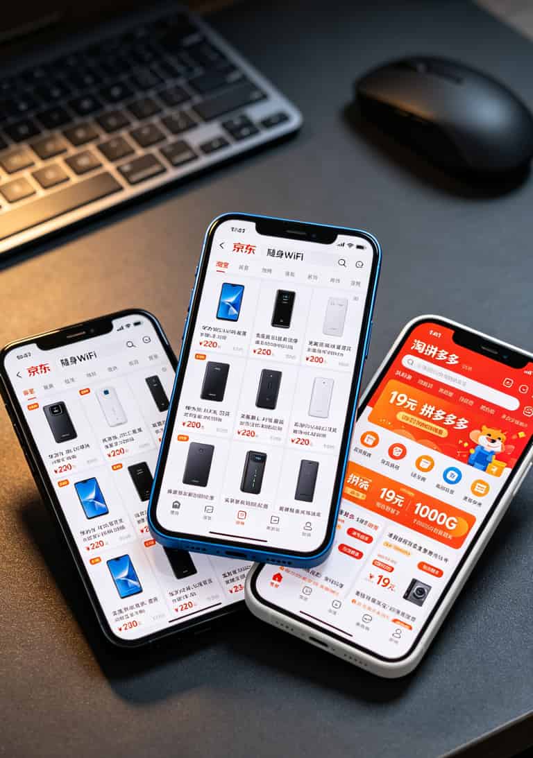 三大网购平台搜索随身WiFi的对比截图