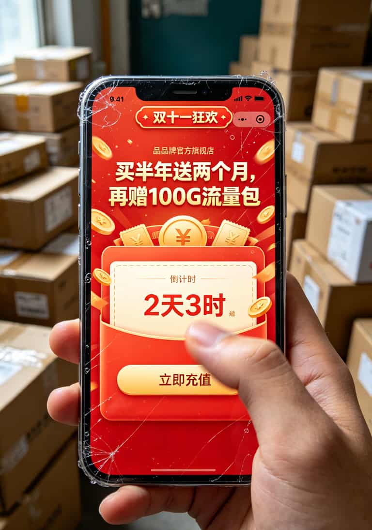 不可打电话的流量卡是真的吗?真!但别盯着19元3000G下单 双十一充值返现活动截图,买半年送两个月