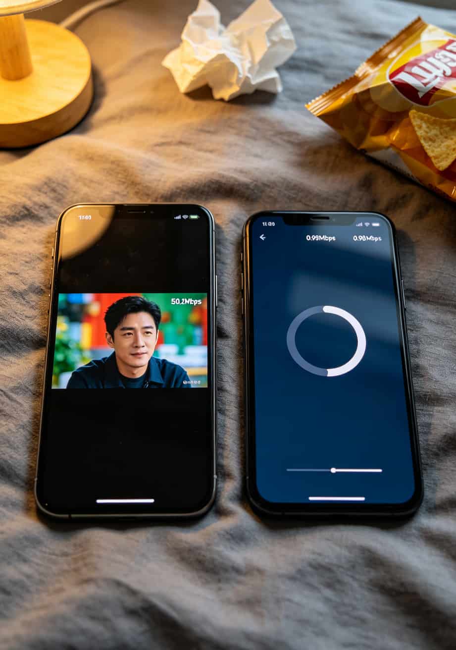 电信无限量卡流量申请怎么不踩坑?我踩了八年告诉你答案 限速前后网速对比图,左侧高速4K视频,右侧1Mbps下图片加载缓慢