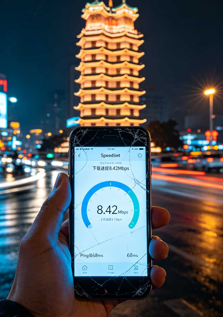 别再信“纯9元流量卡”了,郑州老哥吃了8年亏才敢跟你说真话 手机Speedtest网速测试截图示例