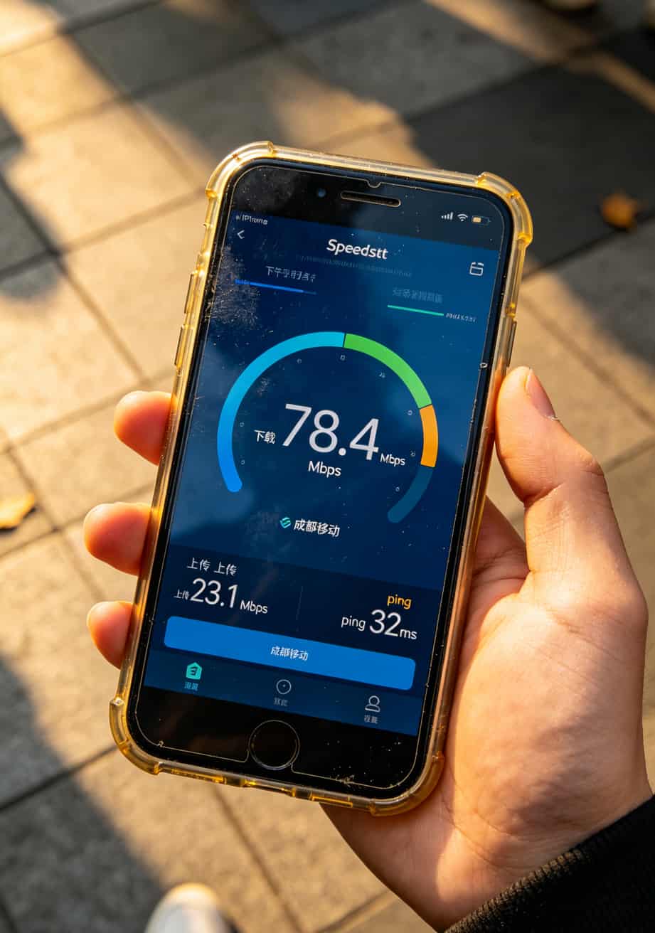 手机测速截图，显示下载78.4Mbps，上传23.1Mbps，ping值32ms