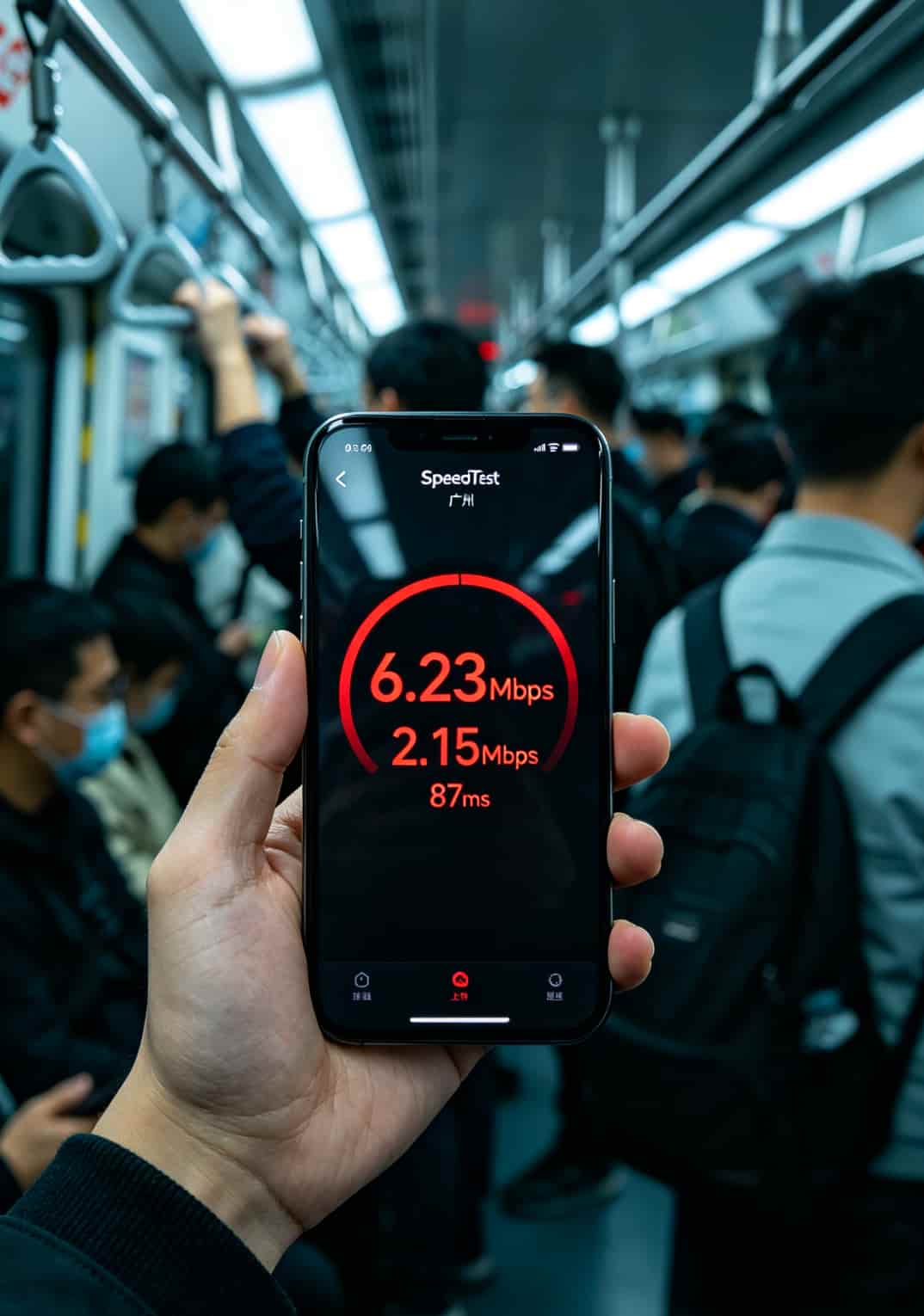 SpeedTest测速截图，显示下载速度仅6.23Mbps，上传2.15Mbps