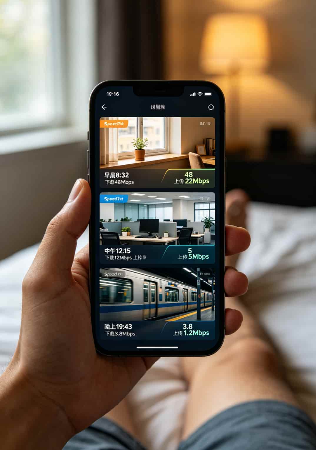 跑了8趟华强北,买了8张29元100g流量卡,我承认我太天真了 Speedtest测速结果截图三次,显示不同时段网速