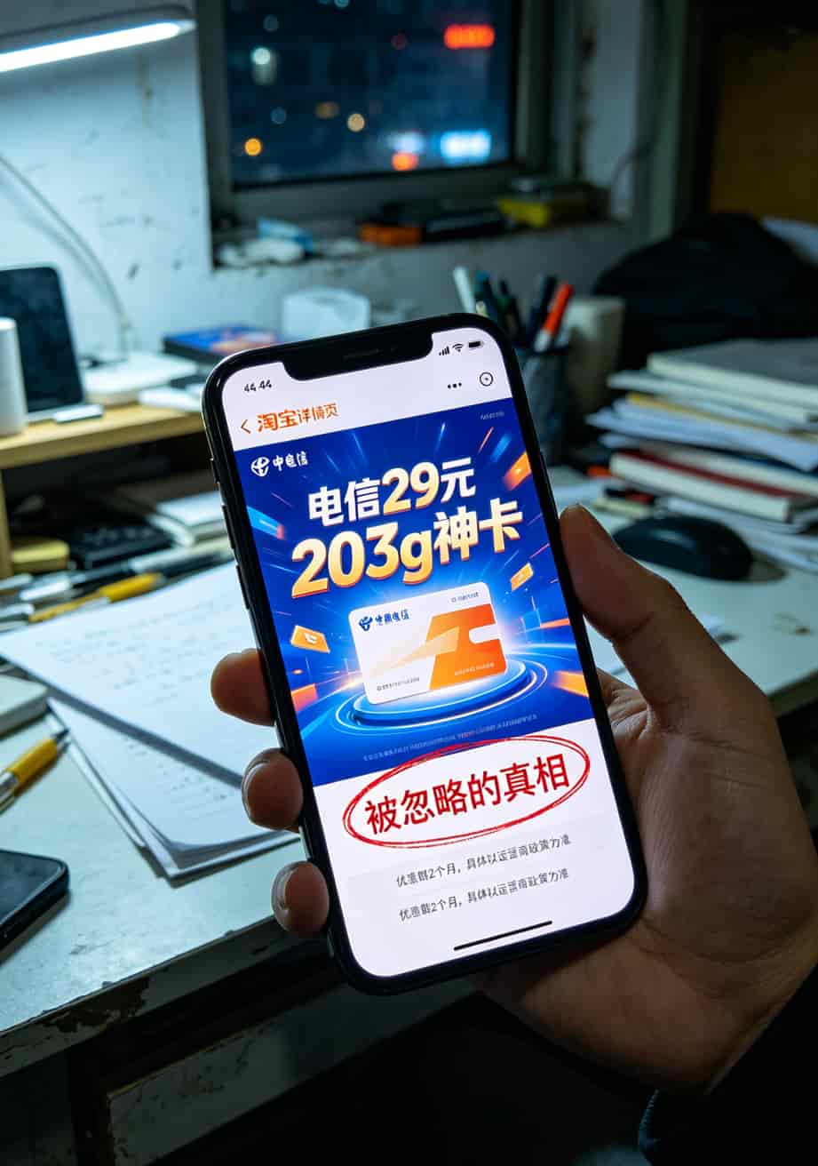 29元203g流量卡,到底能不能买?我踩了8次坑告诉你真相 淘宝商品详情页截图,红圈标出底部小字“优惠期2个月”