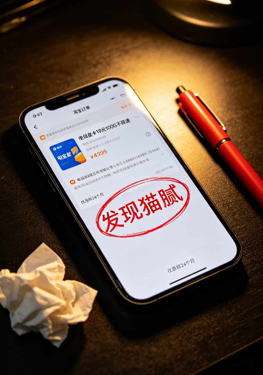 2021年流量卡别乱扔!实测5张老卡,这3种留这2种扔 淘宝订单详情页截图,底部小字“优惠期24个月”被红框标出
