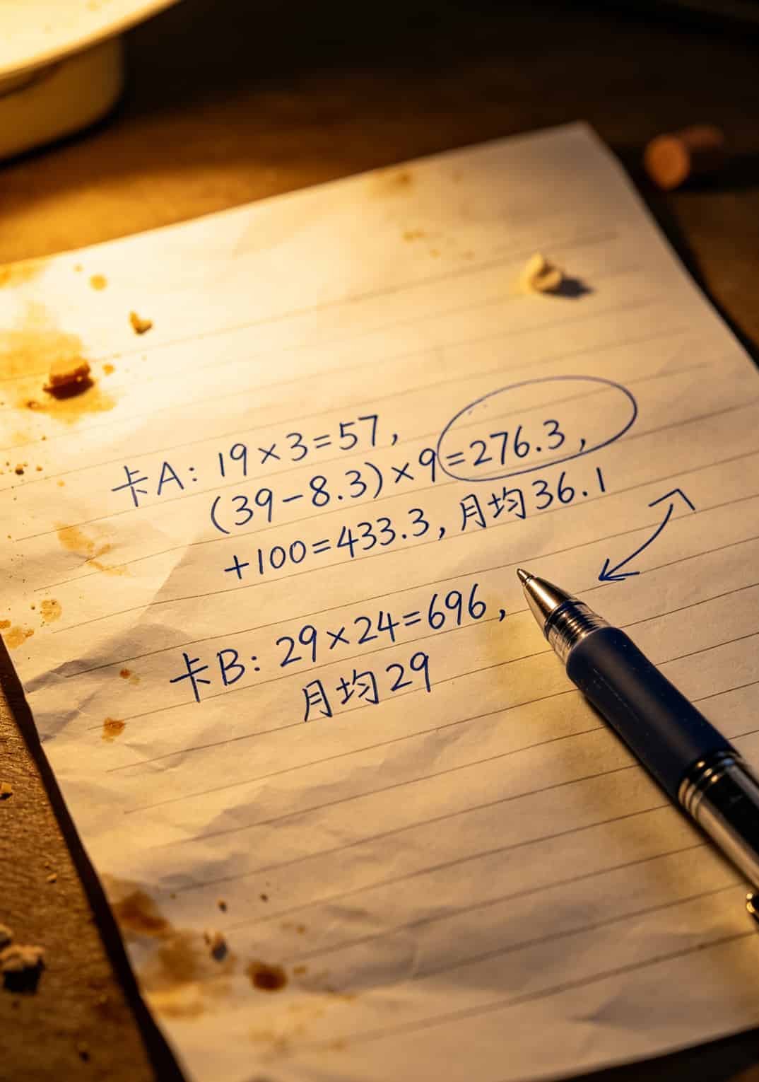 两张套餐费用对比计算手写草稿