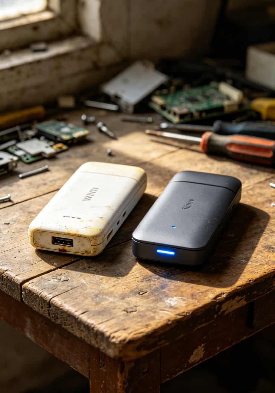 一张电信流量的卡+一个300块的随身WiFi,三年能省一台红米手机 随身WiFi设备对比图:廉价杂牌与中端品牌外观差异