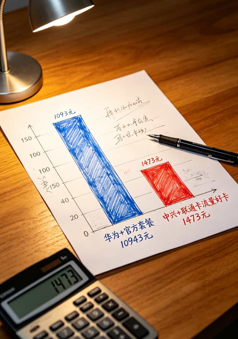 一个成都普通用户的随身WiFi血泪史:设备不重要,**联通卡流量好卡**才是关键 三年不同方案费用对比柱状图