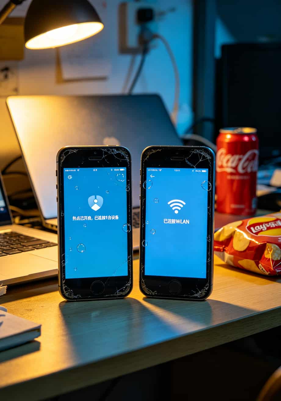 29电信流量卡到底坑不坑?我卖了8年随身WiFi,今天全抖出来 两部手机并排放置显示热点共享界面