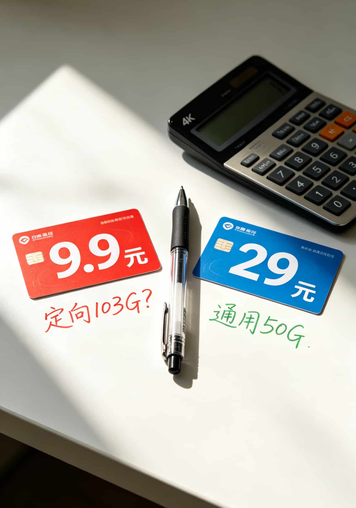 校园卡网速卡到想摔手机?别急着买9.9元103g全国通用流量卡,这10个坑有人替你踩过了 两张手机卡并列摆放,一张校园卡一张流量卡,标注各自用途