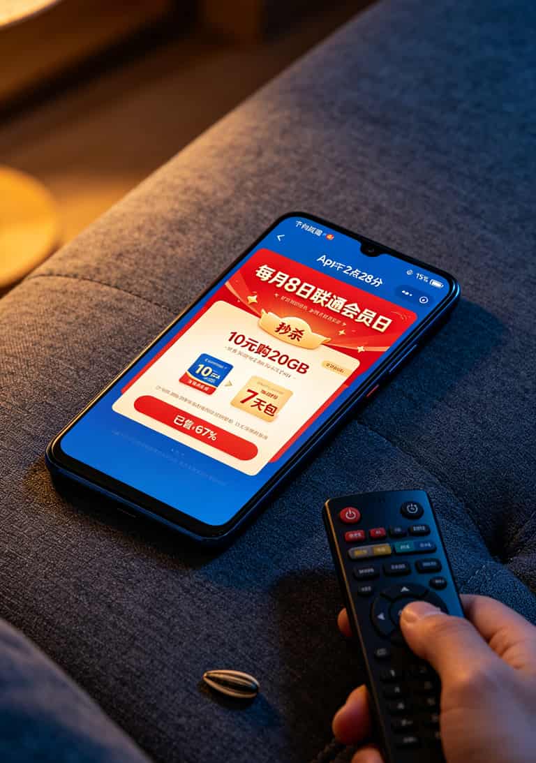 随身WiFi别再瞎买了!实测中兴微干翻骁龙410,**可以申请流量卡**这样办最省钱 联通会员日秒杀活动界面截图示例