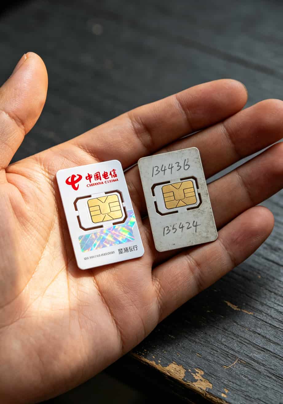 20260508_030955_不限量电信5g流量卡_final 手拿两张流量卡对比,一张正规电信号卡一张杂牌卡