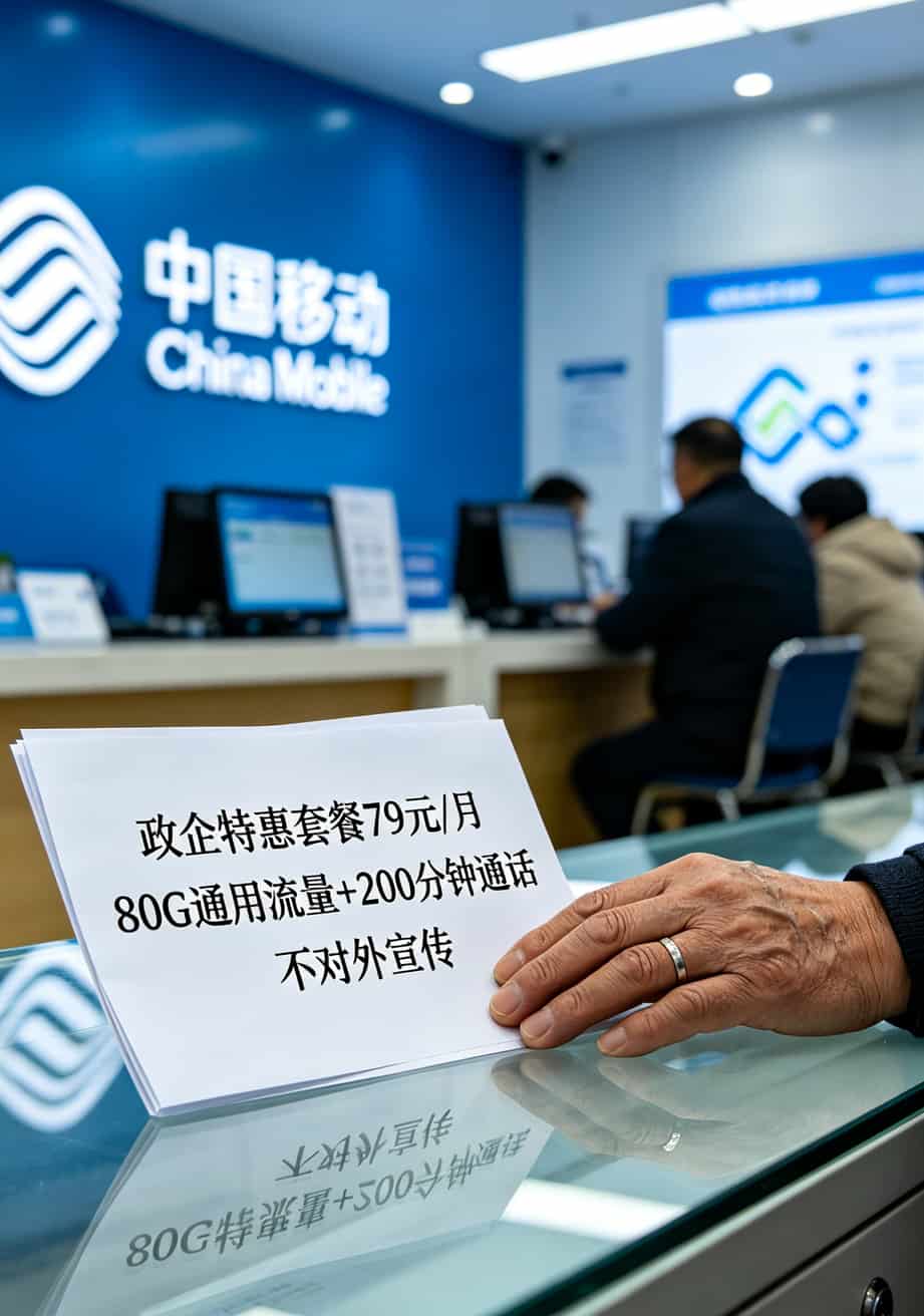 为办一张不限速流量卡申请,我蹲了三天营业厅,差点跟客服吵起来 太升南路移动营业厅政企特惠套餐宣传单实拍