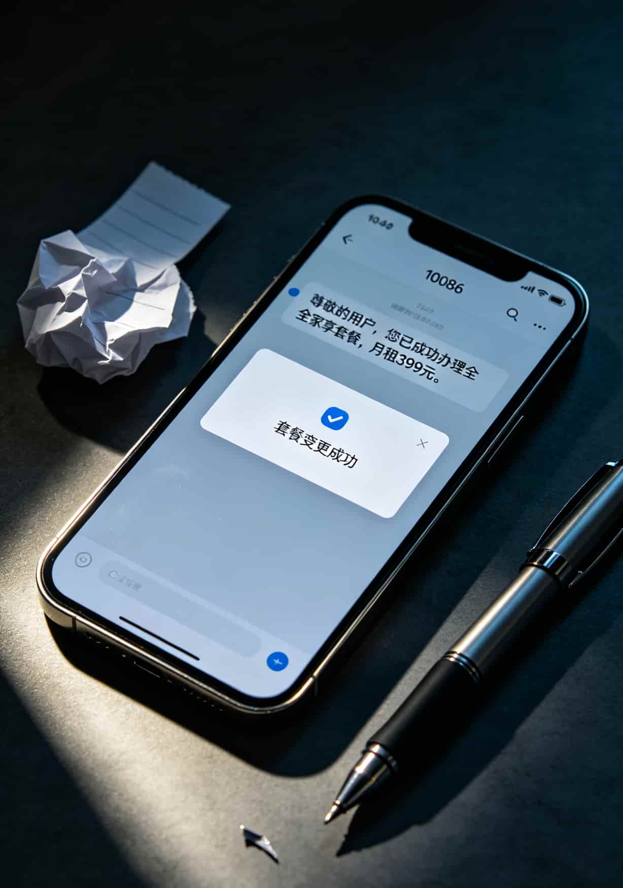 换了6张卡才搞明白:b站免流量卡全国流量这样选,一个月省50块话费 短信截图,显示“您已成功办理399元全家享套餐”和用户愤怒表情包