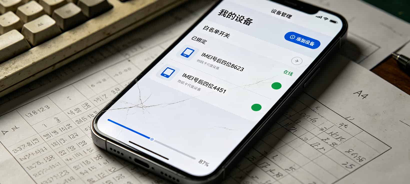 流量卡管理后台的设备白名单绑定界面
