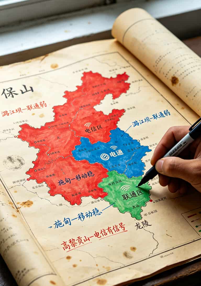 19元通用流量套餐卡有哪些?保山跑了三家店,终于弄清楚了 保山地图上标注了不同区域的信号强弱,移动覆盖最广