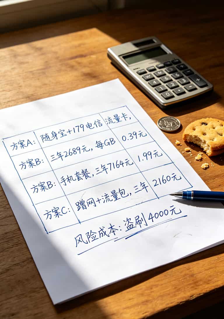 179电信流量卡+随身宝,网速快了人也傻了(半年踩坑全记录) 三年成本对比数据图表