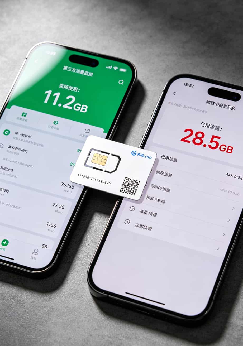49元150g流量卡配啥随身WiFi?我在信号烂的地方蹲了三年,答案全在这 流量监控软件对比截图,实际使用11GB,物联卡后台显示28GB
