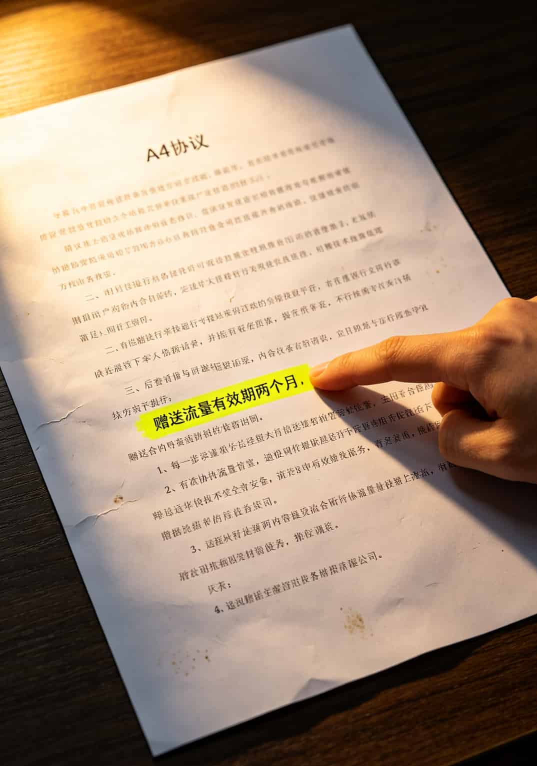 60g的流量卡多少钱?别猜了,正常价就这数,再低准有坑 套餐协议背面的小字条款截图