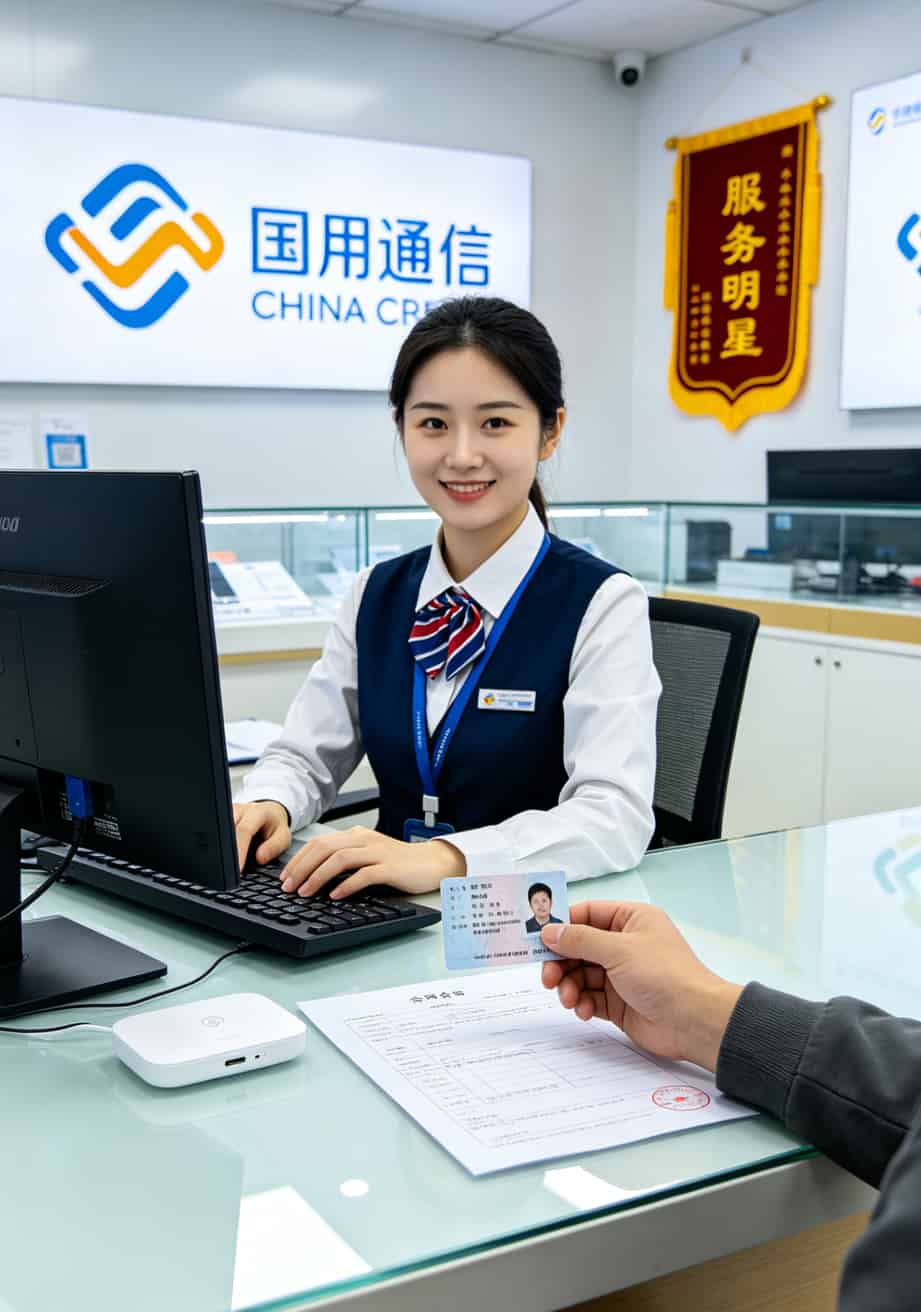 4g流量卡怎么办理?换过6台设备的人告诉你:这5步做对,月省50块还不断网 营业厅柜台工作人员正在办理业务